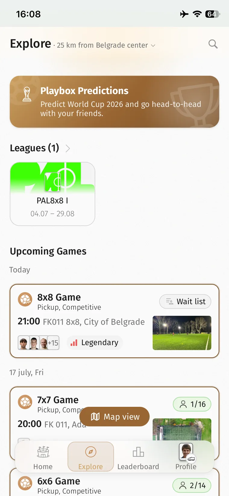Explore: leagues, tournaments and games nearby