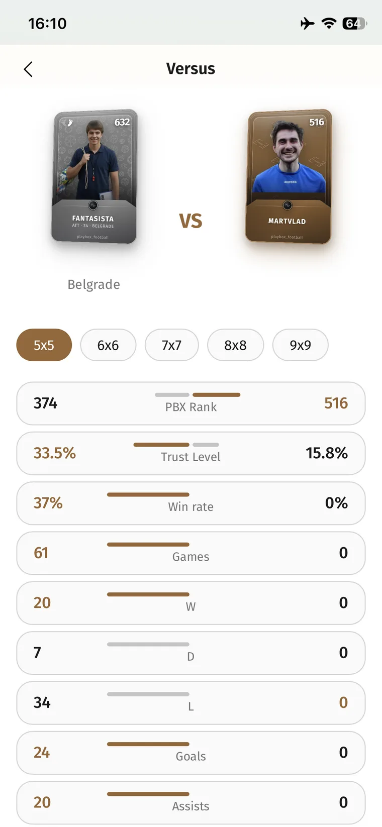Versus: head-to-head player comparison on any metric