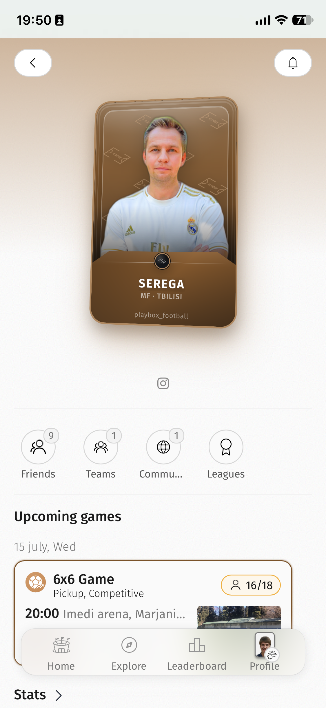 Organizer profile in the Playbox app