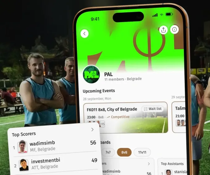 Branded football community page in Playbox with members, games and top scorers